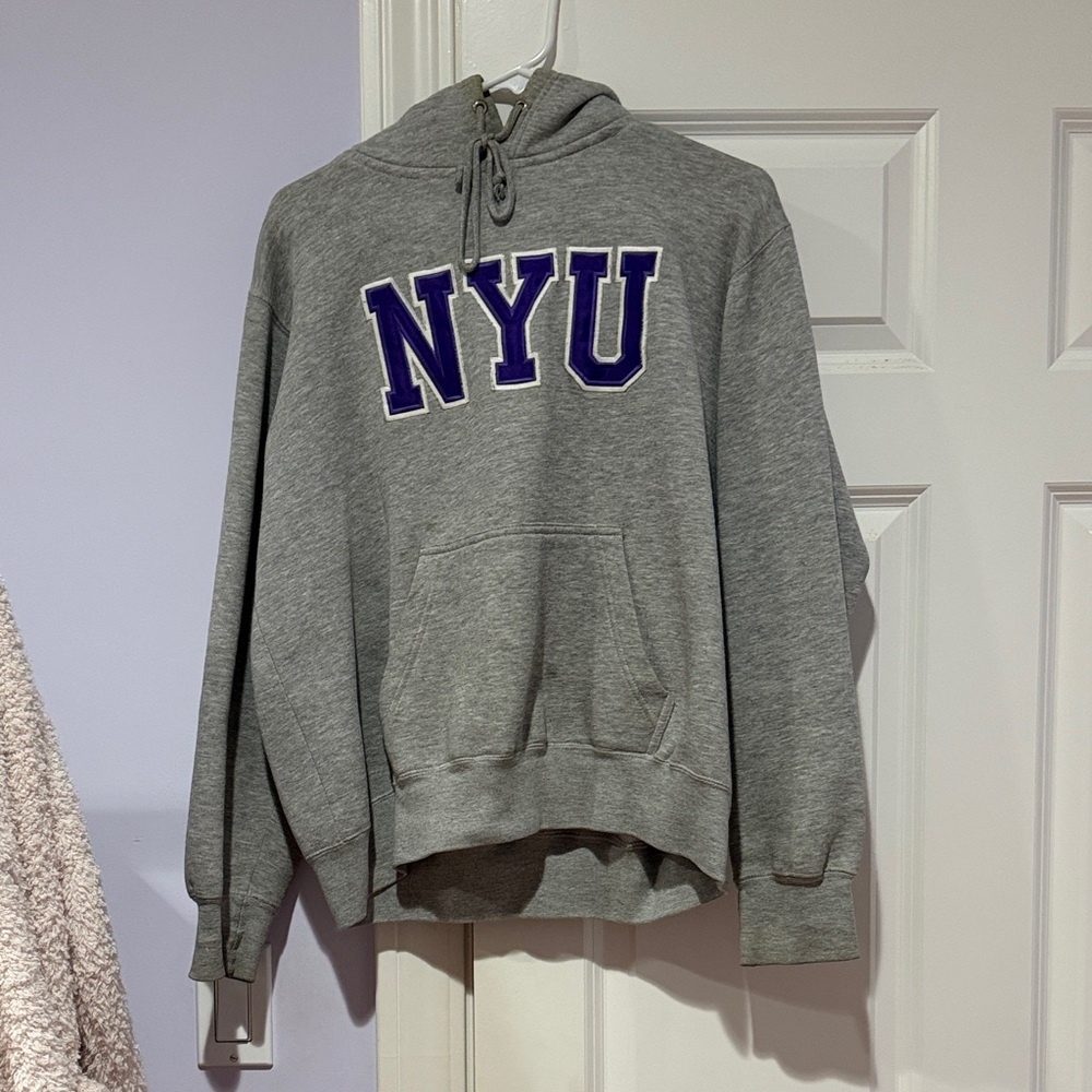 MV Sport Gray Hoodie with Purple NYU Logo